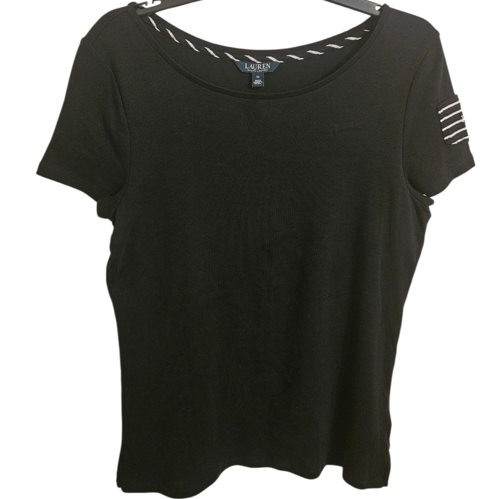 Lauren Ralph Lauren Short Sleeve Pocket Sleeve Tee Black Cotton Tshirt Sz XL